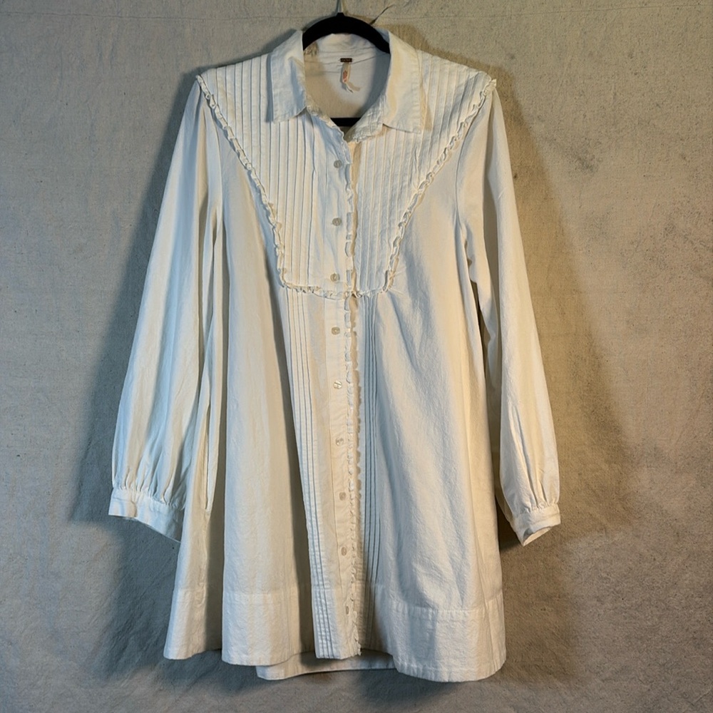 Free People Cherry Long Sleeve Bib Mini Shirtdress